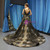 Black Gold Sequins V-neck Backless Prom Dress