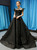 Black Ball Gown Sequins Feather Beading Prom Dress