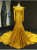 Yellow Mermaid Satin Long Sleeve Prom Dress With Train