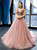 Pink Tulle V-neck Beading Sequins Prom Dress