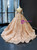 Champagne Ball Gown Tulle Sequins Appliques Long Sleeve Prom Dress