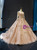 Champagne Ball Gown Tulle Sequins Appliques Long Sleeve Prom Dress