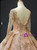 Champagne Ball Gown Tulle Sequins Appliques Long Sleeve Prom Dress