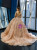 Champagne Ball Gown Tulle Sequins Appliques Long Sleeve Prom Dress