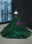 Green Ball Gown Sequins Off the Shoulder Prom Dress With Train