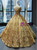Gold Ball Gown Sequins Off the Shoulder Prom Dress