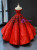 Red Black Ball Gown Satin Appliques Pearls Prom Dress