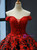Red Black Ball Gown Satin Appliques Pearls Prom Dress