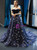 Navy Blue Tulle Velvet Sequins Off the Shoulder Prom Dress