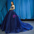Dark Blue Ball Gown Tulle Sequins Strapless Beading Prom Dress