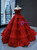 Burgundy Ball Gown Tulle Appliques Beading Prom Dress