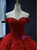 Burgundy Ball Gown Tulle Appliques Beading Prom Dress