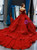 Burgundy Ball Gown Tulle Appliques Beading Prom Dress