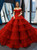 Burgundy Ball Gown Tulle Appliques Beading Prom Dress