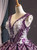 Purple Ball Gown Sequins V-neck Appliques Prom Dress