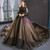 Black Ball Gown Tulle Appliques Long Sleeve prom Dress