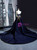 Navy Blue Ball Gown Velvet Appliques Beading Prom Dress