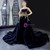 Navy Blue Ball Gown Velvet Appliques Beading Prom Dress