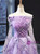 Purple Ball Gown Sequins Long Sleeve Off the Shoulder Prom Dress