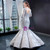 Silver Gray Mermaid Appliques Long Sleeve Prom Dress