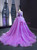 Purple Tulle Appliques Long Sleeve Beading Prom Dress