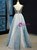 Blue Gray Tulle V-neck Backless Beading Prom Dress