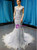 Blue PMermaid Tulle V-neck Beading Sequins Prom Dress