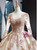 Gold Ball Gown Tulle Sequins Appliques Long Sleeve Prom Dress