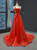 A-Line Red Satin Pleats Beaading Prom Dress