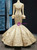 Gold Mermaid Appliques Long Sleeve Prom Dress