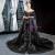 A-Line Black Tulle Appliques Short Sleeve Prom Dress