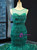 Green Mermaid Sequins Tassel Illusion Neck Prom Dress