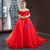 Red Ball Gown Tulle Sequins Appliques Prom Dress