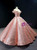 Pink Ball Gown Sequins Scoop Neck Appliques Prom Dress