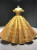 Gold Ball Gown Sequins Scoop Neck Appliques Prom Dress