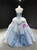 Blue Tulle Strapless Floor Length Prom Dress