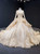 Champagne Tulle Sequins Appliques Long Sleeve Prom Dress