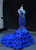 Royal Blue Mermaid Satin Cap Sleeve Beading Prom Dress