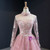 Pink Tulle Long Sleeve Appliques Backless Prom Dress