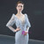 Silver Gray Mermaid Sequins Long Sleeve Feather Beading Prom Dress