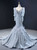 Silver Gray Mermaid Sequins Long Sleeve Feather Beading Prom Dress