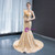 Gold Mermaid Tulle One Shoulder Appliques Prom Dress