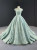 Green Lace Sequins Cap Sleeve Backless Prom Dress