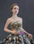 Black Ball Gown Tulle Strapless Gold Sequins Prom Dress