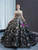 Black Ball Gown Tulle Strapless Gold Sequins Prom Dress