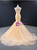Gold Mermaid Tulle V-neck Tree Leaf Appliques Prom Dress