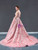 Pink Tulle V-neck Embroidery Pearls Prom Dress