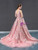 Pink Tulle V-neck Embroidery Pearls Prom Dress