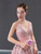 Pink Tulle V-neck Embroidery Pearls Prom Dress