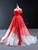 Red White Tulle Pleats Beading Off the Shoulder Prom Dress